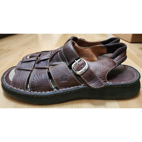 Born Fisherman Mens Size 12 Sandals Leather Woven Strappy Buckle Brown Comfort main image 6